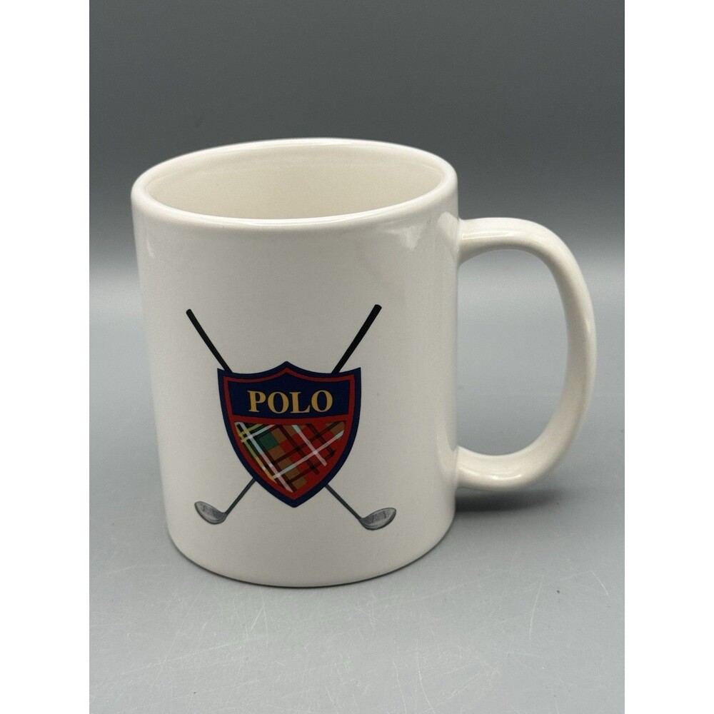 Vintage Ralph Lauren Polo Golf Mug Cup Crest Shield Tartan Golf Clubs 1997
